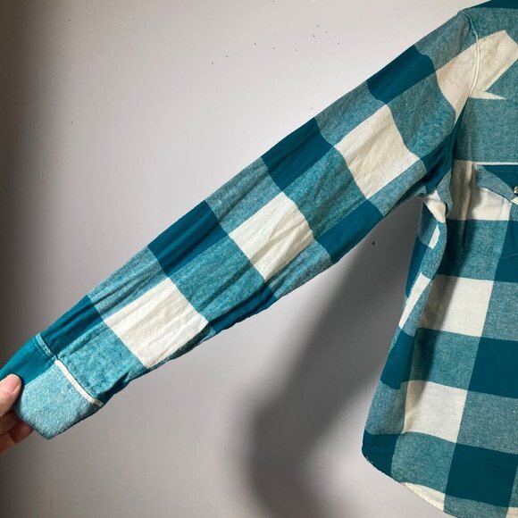 Girls Wrangler Wrancher Buffalo Check Flannel Snap Shirt Green White XL - Picture 5 of 6
